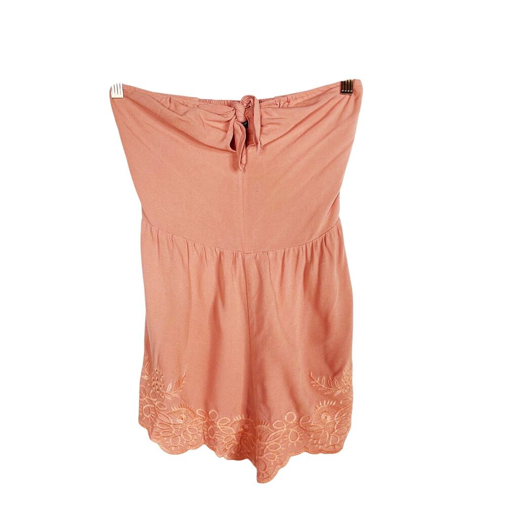 Kendall & Kylie XSmall Tie Front Romper Coral Orange Embroidered Lace Strapless